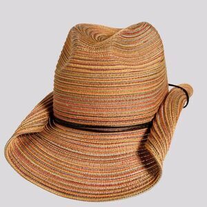 Scala Brown Rolled Brim Western Boho Hat Leather band Rustic Earth Tones Beach